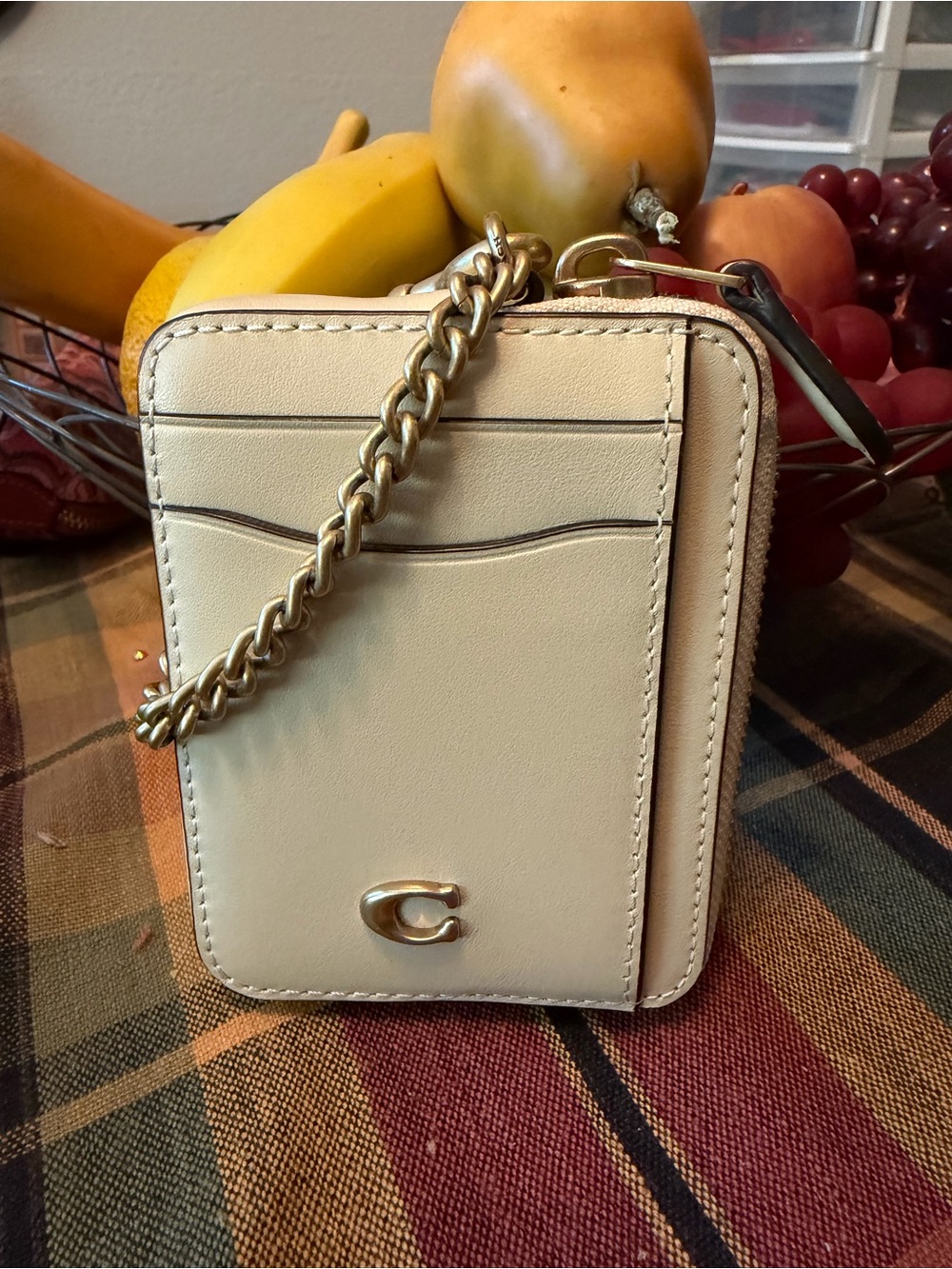 EUC Coach zip card case with chain